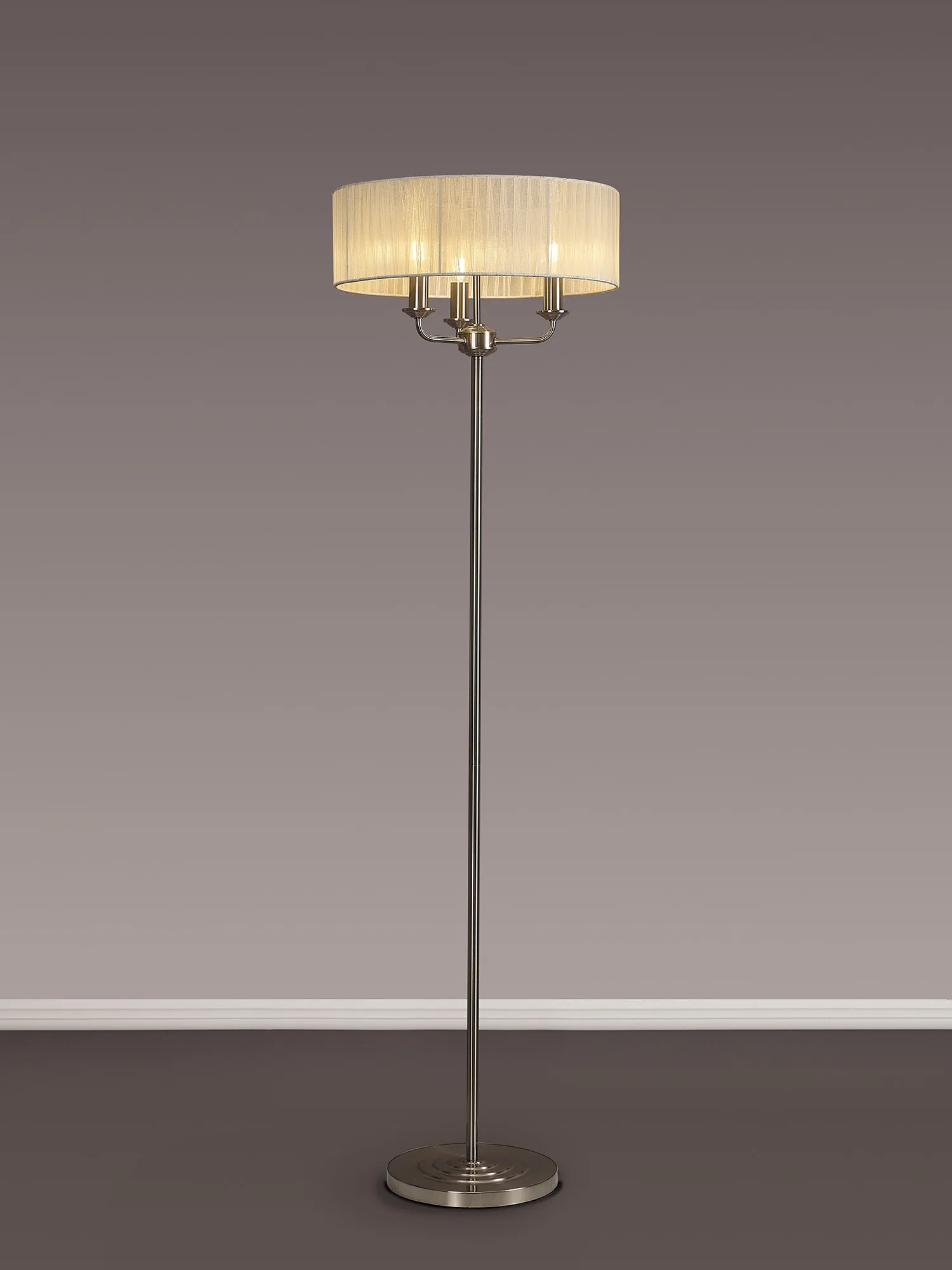 Banyan 45cm 3 Light Floor Lamp Satin Nickel, Cream DK0927  Deco Banyan SN CR